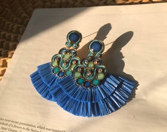 Raffia Straw Statement Earrings Jewelry Drop Dangle