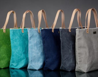 Waxed Canvas Zipper Top Tote Bag, Leather Handle Handbag, Water Resistant Everyday Tote, Large Travel Purse, Canadian Made
