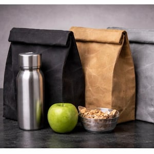 Reusable Lunch Bag, Waxed Canvas Lunch Tote, Evo Friendly Lunch Sack, Minimalist Lunch Bag, Canadian Made Gift
