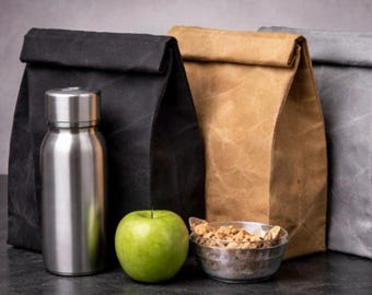 Reusable Lunch Bag, Waxed Canvas Lunch Tote, Evo Friendly Lunch Sack, Minimalist Lunch Bag, Canadian Made Gift