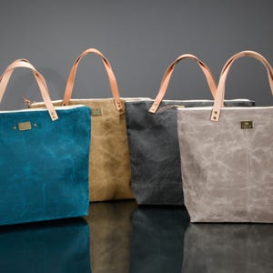Handmade Waxed CanvasTote Bag with Zipper Top - Stylish Market Bag and Durable Purse for eco-Friendly Fashionistas