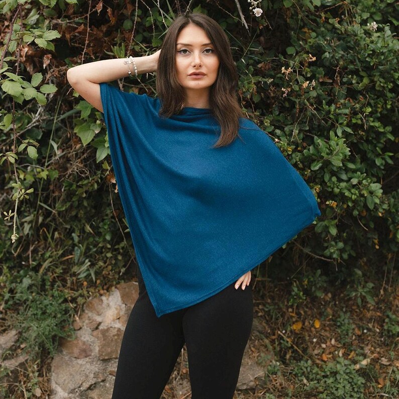Poncho en tricot de coton modal | Papier de voyage léger | Couche écologique douce fabriquée au Canada teal