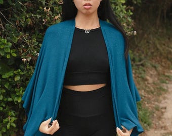 Modal Cotton Knit Sweater Wrap | Open Front Ruana | Lightweight Eco Travel Shawl