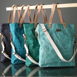Waxed Canvas Tote, Handmade Crossbody Carryall,  Leather-Handle Everyday Bag, Canadian Made