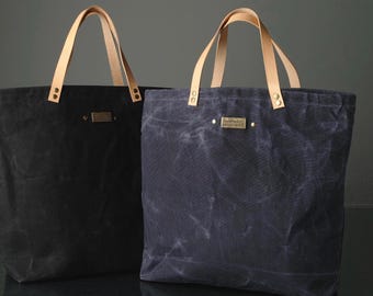 Waxed Canvas Tote Bag,  Market tote, Handmade in Canada, Eco friendly shopping Bag, Waxed Canvas Purse