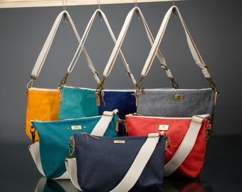 Large Waxed Canvas Purse - Adjustable strap shoulder bag - Sporty handbag  adjustable cotton webbing strap - Everyday use purse