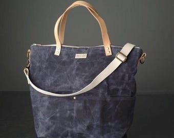 Waxed Canvas Overnighter Bag, Large Everyday Tote, Canadian Made Travel & Work Crossbody Bag