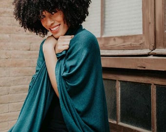 Turtleneck Poncho | Modal Cotton Knit Wrap | Cozy Canadian-Made Travel Layer