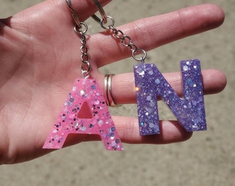 Personalized Letter Keychain, Purse Charm, Glitter Resin Key ring, Letter Tag, Gift For Her