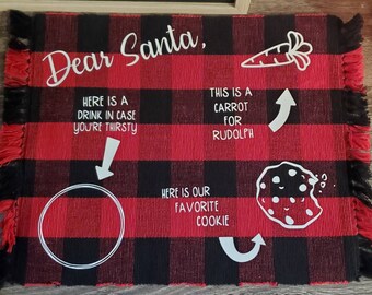 Cookies for Santa, Buffalo Plaid Place Mat, Milk and Cookies, Personalized Gift for Kids, Holiday Traditions, Personalized Family Gift