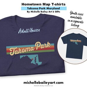Takoma Park Maryland Retro Style Karte Unisex T-Shirt Vintage Inspiriert 70er 80er Jahre