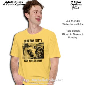 Jukebox Kitty T-Shirt – Retro Cat Graphic Tee – Funny 60s Jukebox Shirt –  Music Lover Gift – Cat Humor Shirt Adult Unisex and Youth Sizes