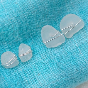 Sea Glass Stud Earrings, Sea Glass Earrings, Maine Made Jewelry, Sterling Silver Stud Earrings, Wire Wrapped Stud Earrings image 3