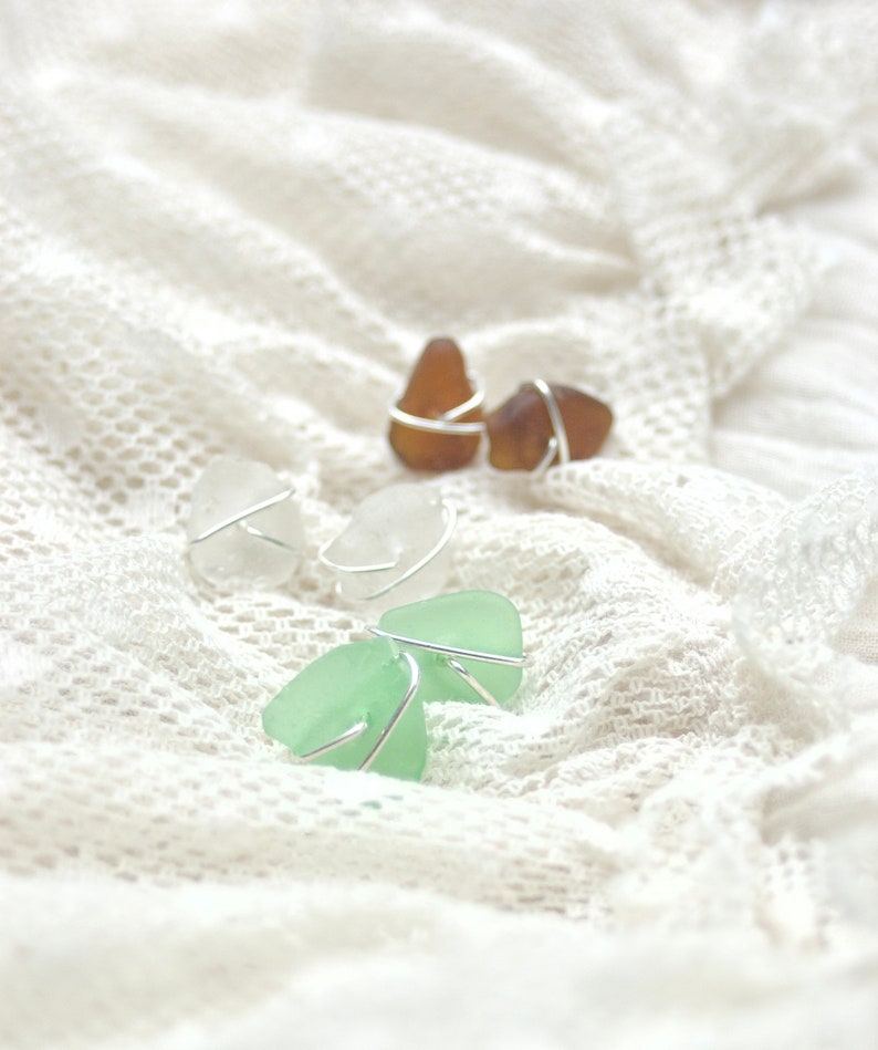 Sea Glass Stud Earrings, Sea Glass Earrings, Maine Made Jewelry, Sterling Silver Stud Earrings, Wire Wrapped Stud Earrings image 8