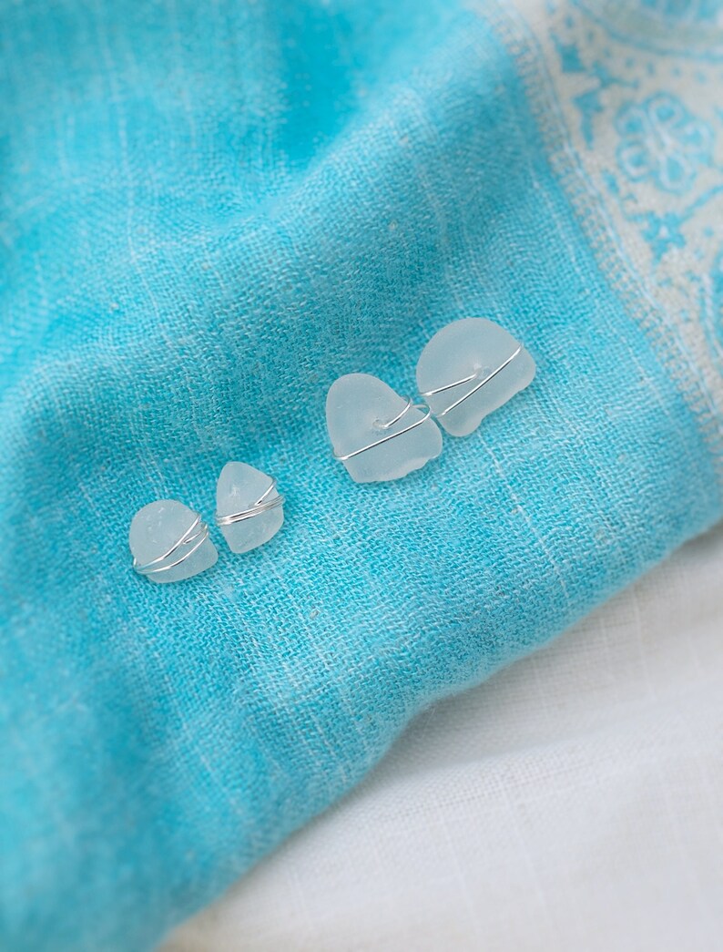 Sea Glass Stud Earrings, Sea Glass Earrings, Maine Made Jewelry, Sterling Silver Stud Earrings, Wire Wrapped Stud Earrings image 3
