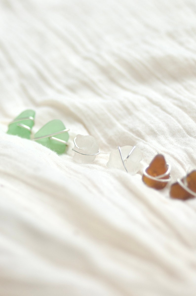 Sea Glass Stud Earrings, Sea Glass Earrings, Maine Made Jewelry, Sterling Silver Stud Earrings, Wire Wrapped Stud Earrings image 1