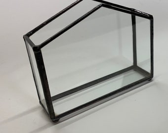 Handmade Glass Business Card Holder, Minimalist House Box