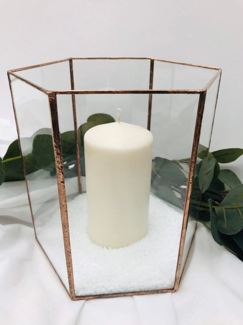 Large glass candle lantern with added use as a geometric Etsy