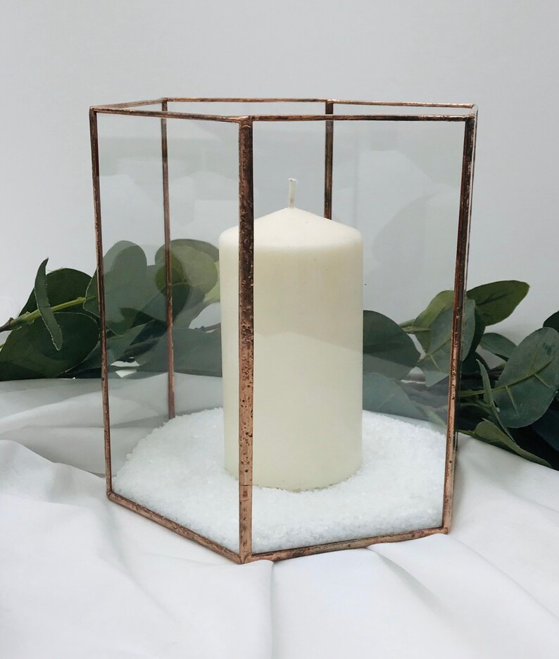 Large glass candle lantern with added use as a geometric Etsy
