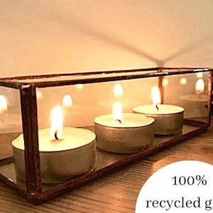 Recycled glass candle holder, environmentally friendly gift, geometric glass box, reclaimed glass display box