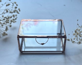 Wedding ring box, handmade copper and glass ring box, wedding day decor, small glass display box