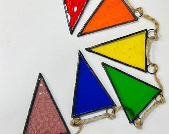 Rainbow bunting, stained glass bunting, window decoration, wall hanging, stained glass window hanging