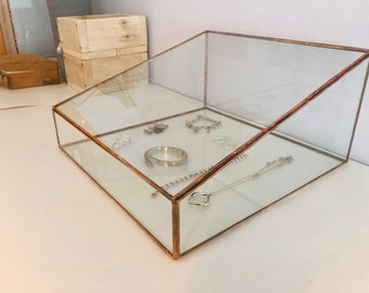 Hinged Glass Display Case, Jewellery & Keepsake Box, Handmade