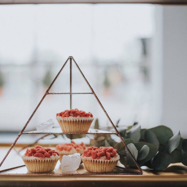 Crystal shelf, pyramid shelf, craft fair jewellery display, triangle shelf, geometric decor shelf, crystal display, copper pyramid