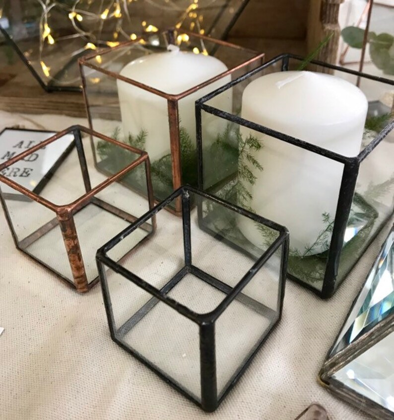 Geometric glass cube glass box candle holder minimalist Etsy