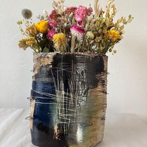 Handbuilt Ceramic Panel Vessel – Sculptural Vase with Oxide Surface | Wabi Sabi Ceramic Art | Large Contemporary Pottery | Dried Flower Vase