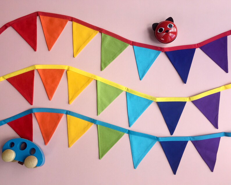 Rainbow Bunting Decor Red Fun Bright Wall Hanging Shelf Retro