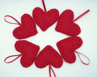 Valentines Day hearts, Valentines Day ornaments, Valentines day decor, Wool heart ornaments, Felted Christmas ornaments