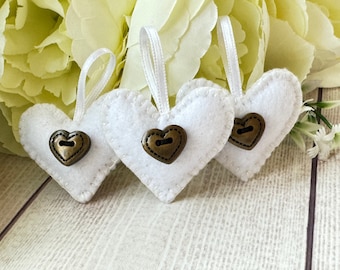 Felt Heart Ornament: White Christmas Tree Decoration, Cottagecore Style