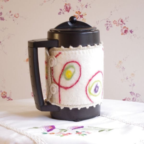 Multicolore Felted Français presse confortable, feutré Français Press Coffee Pot Warmer, pot de café feutré confortable, chaud de café senti multicolore