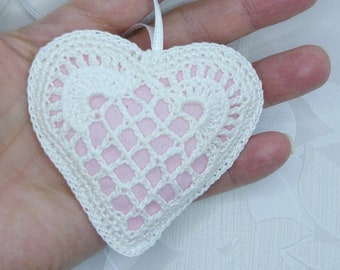 Stuffed heart ornament, Valentines Day heart ornaments, crochet hanging heart ornaments, Scandinavian style home eocore