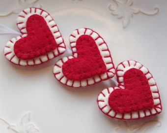 Valentines Day ornaments, Valentines Day hearts, heart ornaments,  Ornaments, Traditional felted heart ornament, wool heart ornament