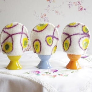 Decoración de mesa de Pascua de fieltro, huevo de Pascua de lana acogedor, juego de 3 sombreros de huevo