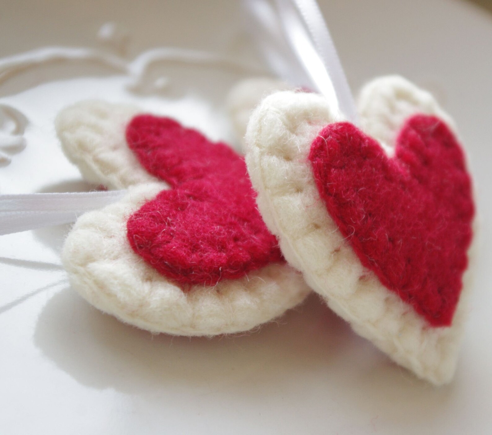 Traditional Felt Valentines Day Ornaments Hanging Heart Etsy
