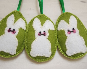 Handmade Felt Easter Egg Ornaments, Bunny Decor