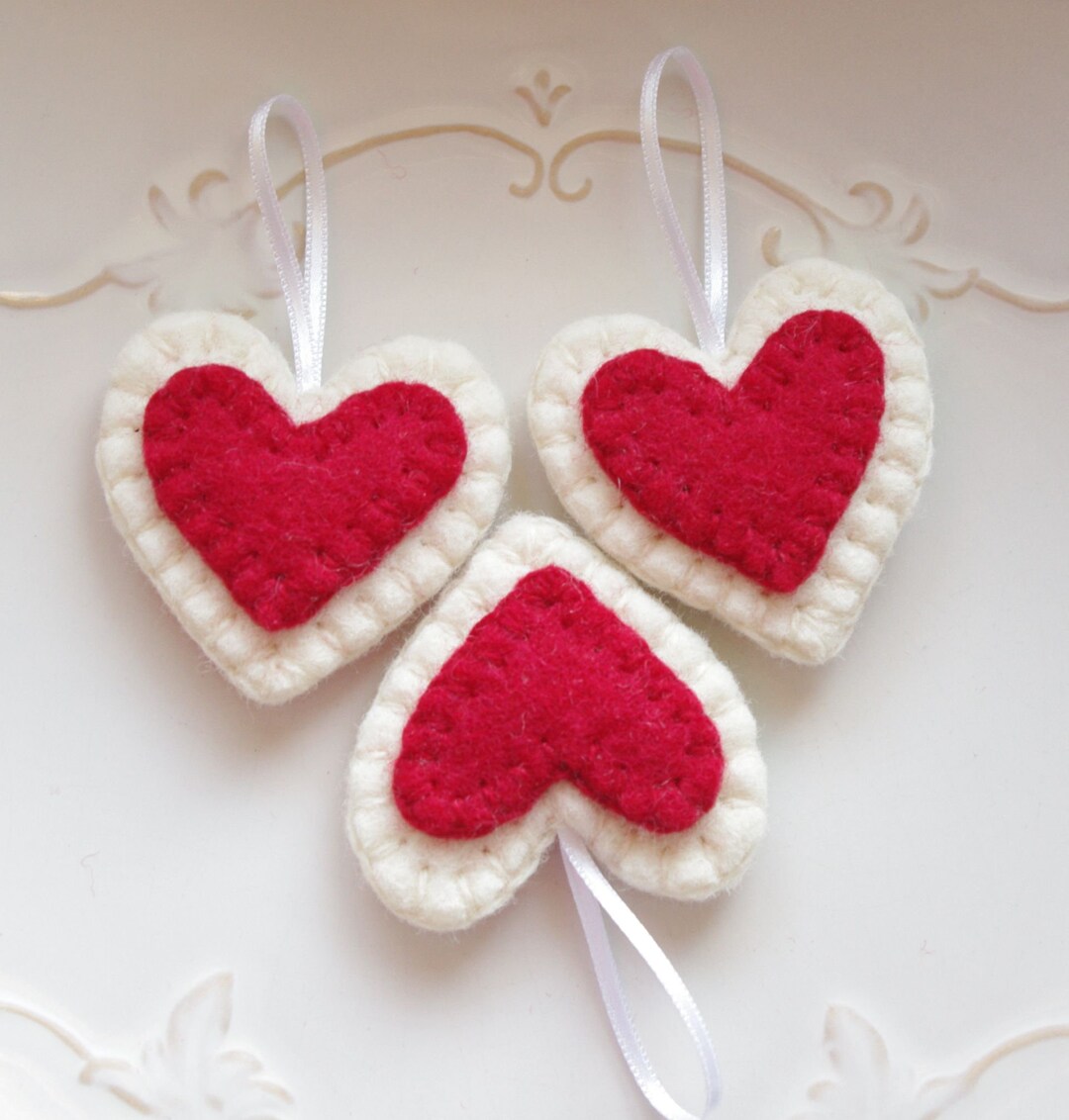 Traditional Felt Valentines Day Ornaments Hanging Heart Etsy