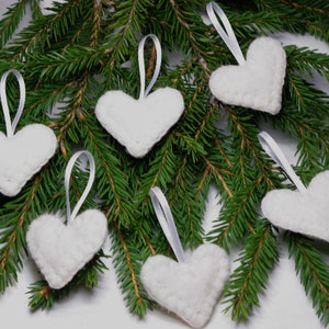 Felted Christmas ornaments, Christmas ornamnets for a tree, Valentine&#39;s Day hanging hearts, Wool Felt farmhouse hanging heart ornament