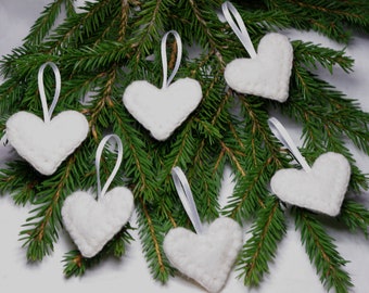 Felted Christmas ornaments, Christmas ornamnets for a tree, Valentine's Day hanging hearts, Wool Felt farmhouse hanging heart ornament
