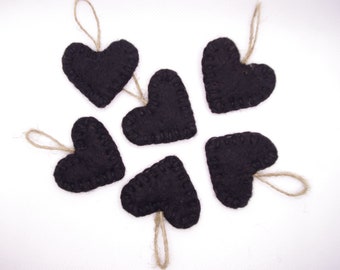 Black rustic felt heart ornaments, Gothic Valentine's Day heart ornaments, Black Valentines Day ornaments, Valentine day decoration