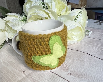 Knitted cup cozy , knitted tea cup cozy, Chunky knit coffee cup cozy, knit mug hug, wool cup warmer,
