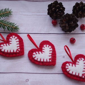 Felted Heart ornament, Scandinavian Christmas ornaments, Valentines Day herats, Valentines Day ornaments, wool heart, hanging heart ornament