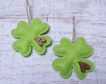 Rustiek vilten klaverornament, hartknop St. Patrick's Day-decor