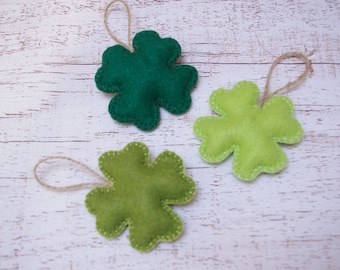 Vilten klaverversieringen, set van 3, rustiek St. Patrick's Day-decor