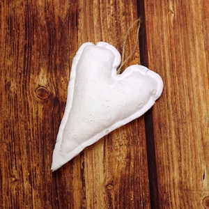 Large Vintage Valentine&#39;s Day heart ornament, white primitive cotton heart, rustic stuffed heart decor for Valentine&#39;s Day, hanging hearts