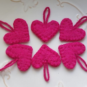 Pink felted heart ornaments, Valentines Day heart ornaments, hanging hearts for Valentines Day tree, rustic felt heart ornaments