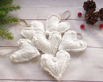 Primitive Stuffed Valentine's Day heart ornaments, rustic Christmas ornaments, Christmas heart ornament, white heart ornament